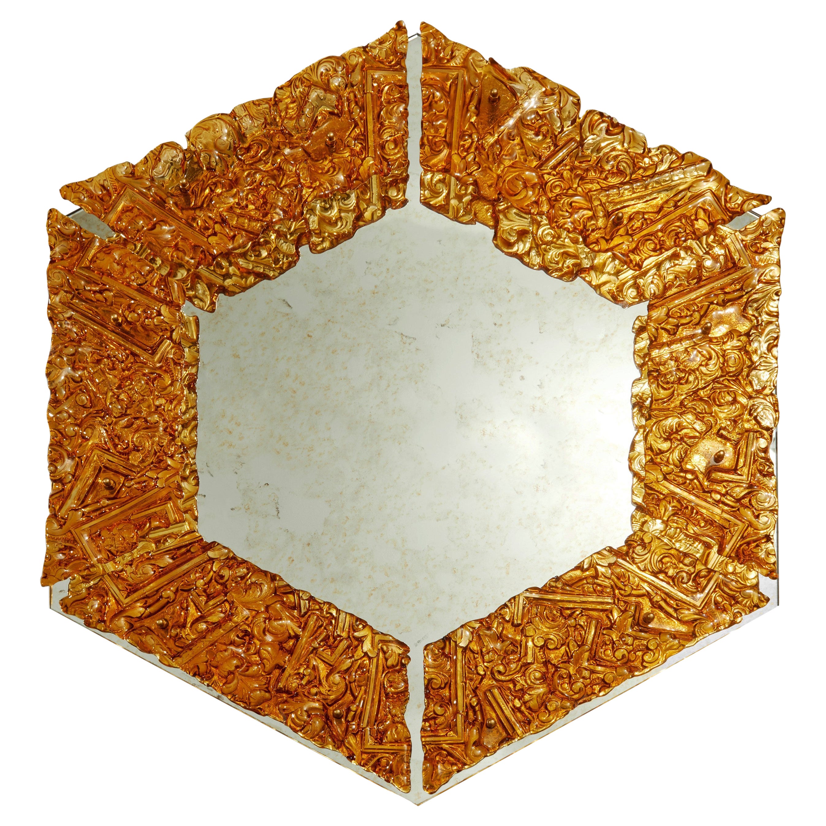 Amber Mirror, a Unique Ornate Handcrafted Fused Glass Mirror by Brett Manley For Sale