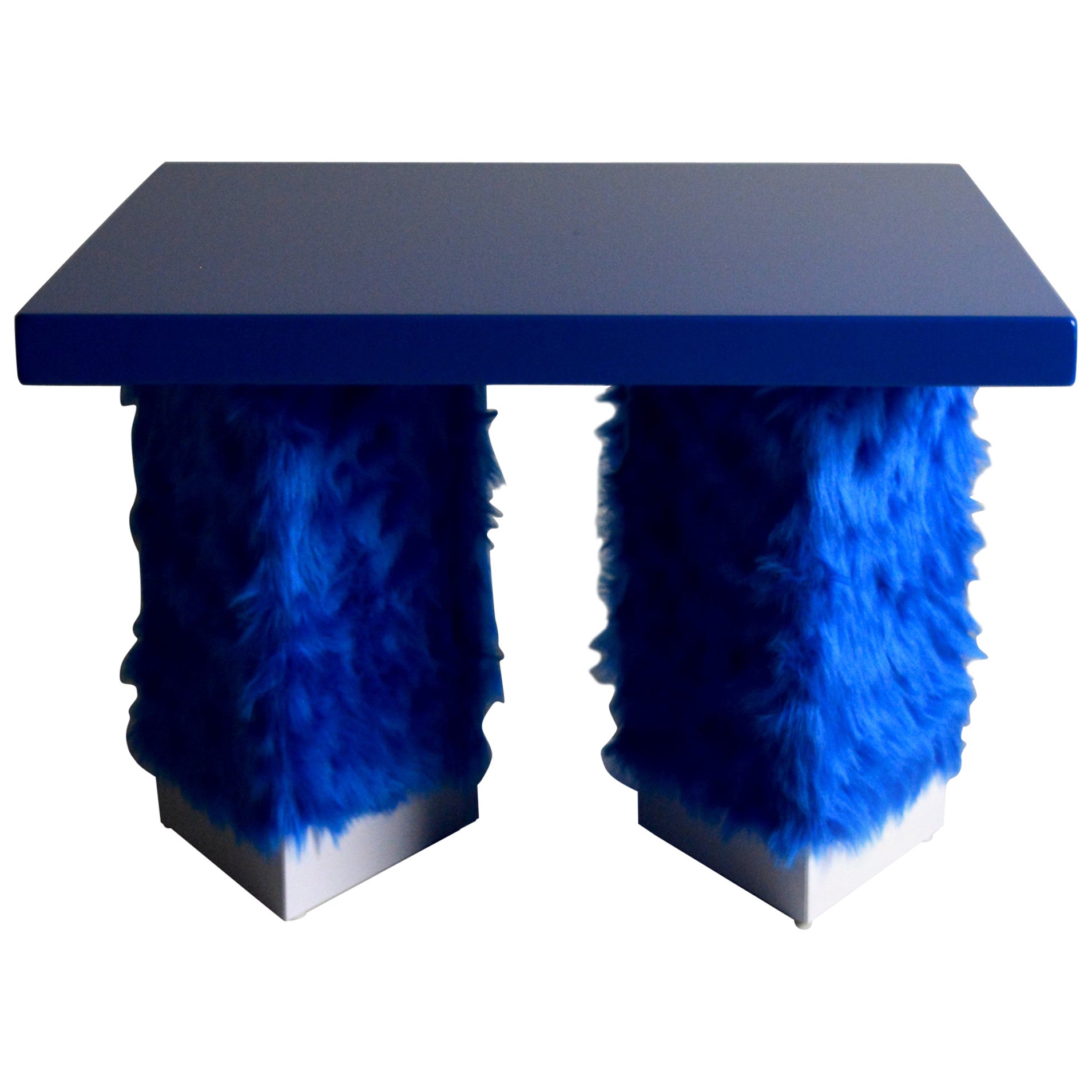 Eccentrico, contemporary coffee table blue fur-lacquered wood by Studio Greca For Sale