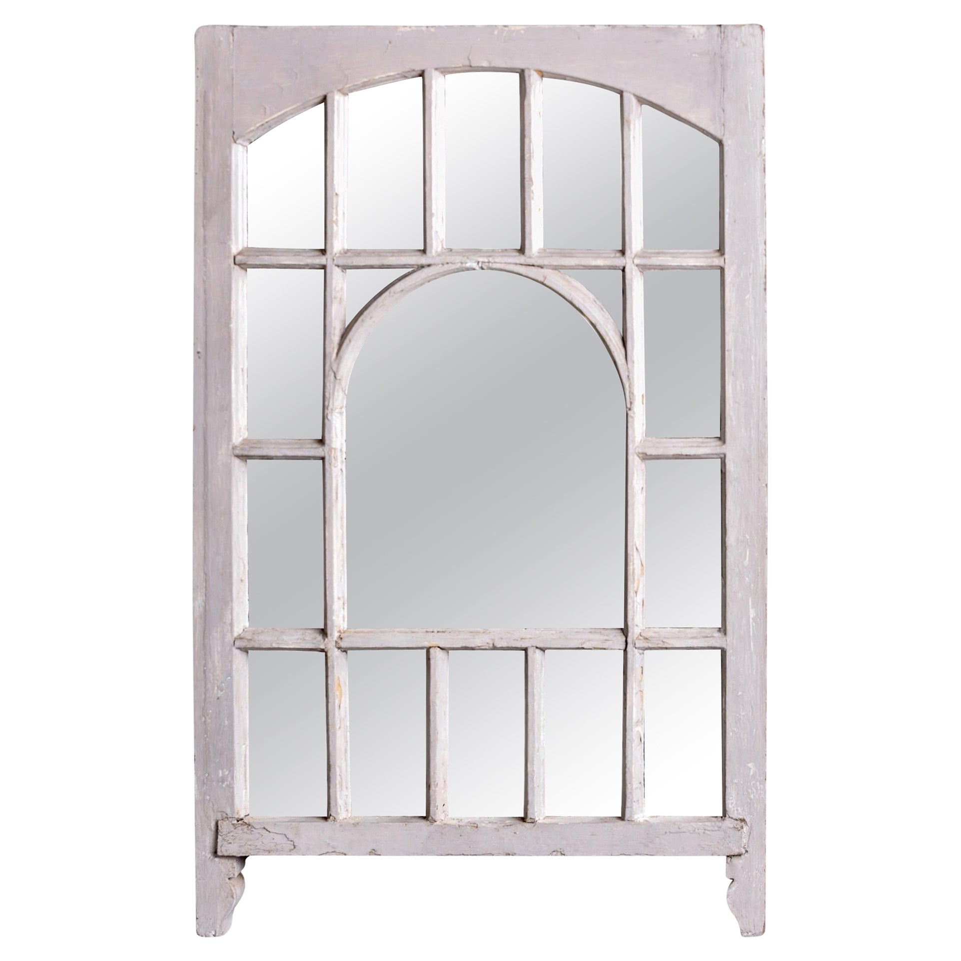 Early 20th C English White Painted Window Frame Mirror