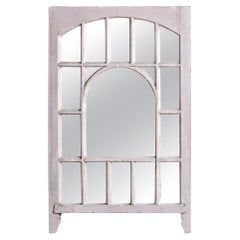 Antique Early 20th C English White Painted Window Frame Mirror