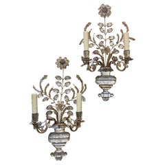 Pair of Vintage French Bagues Crystal Sconces