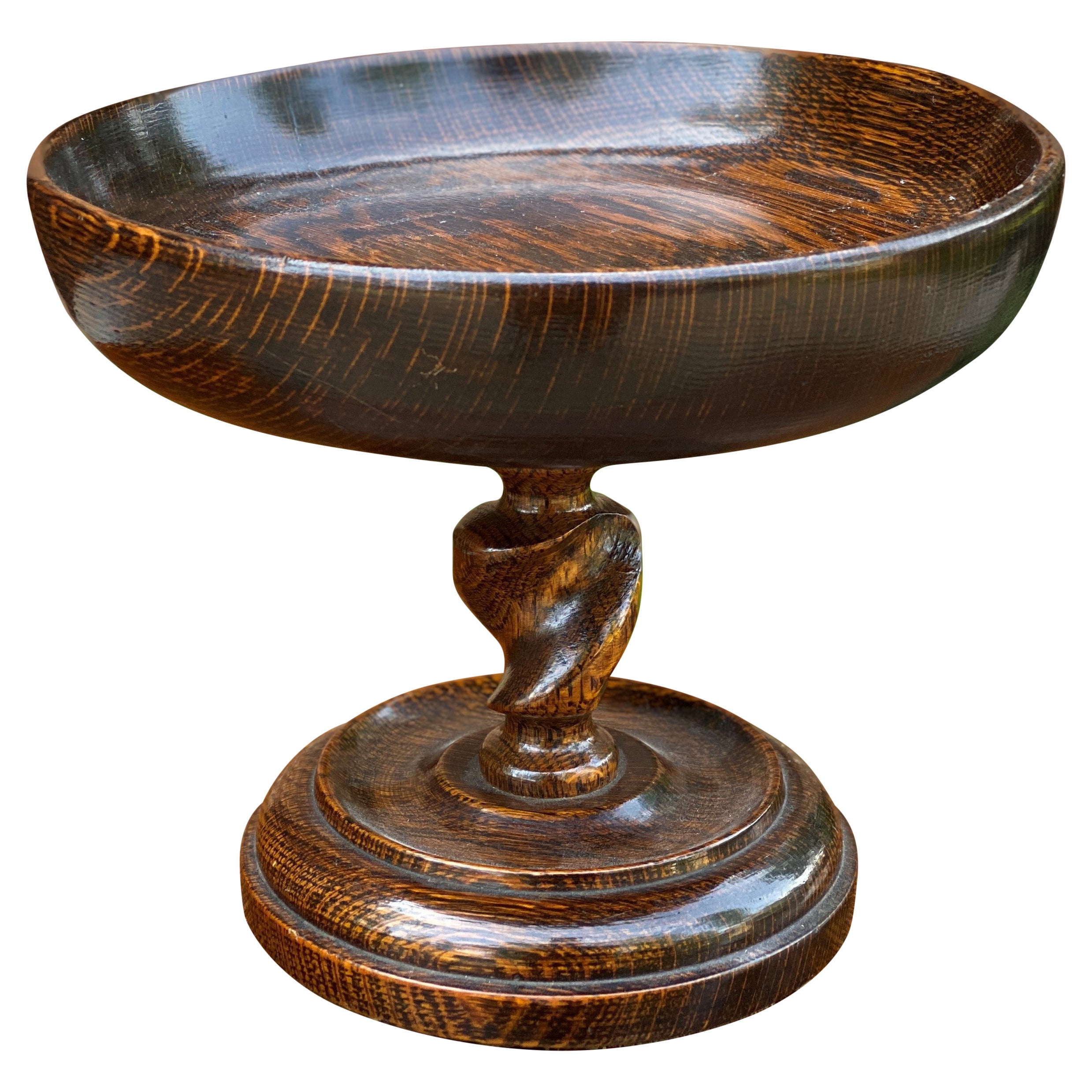 Antique English Oak Barley Twist Compote Pedestal Bowl For Sale