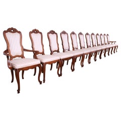 Romweber French Rococo Louis XV Carved Walnut Dining Chairs, Set of Twelve