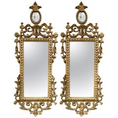 19th Century Italian Carved and Giltwood Narrow Mirrors