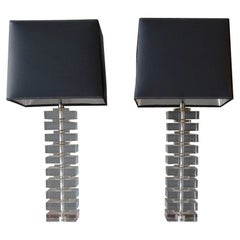 Pair of Stacked Lucite Lamps in the Style of Karl Springer, Ca. 1970