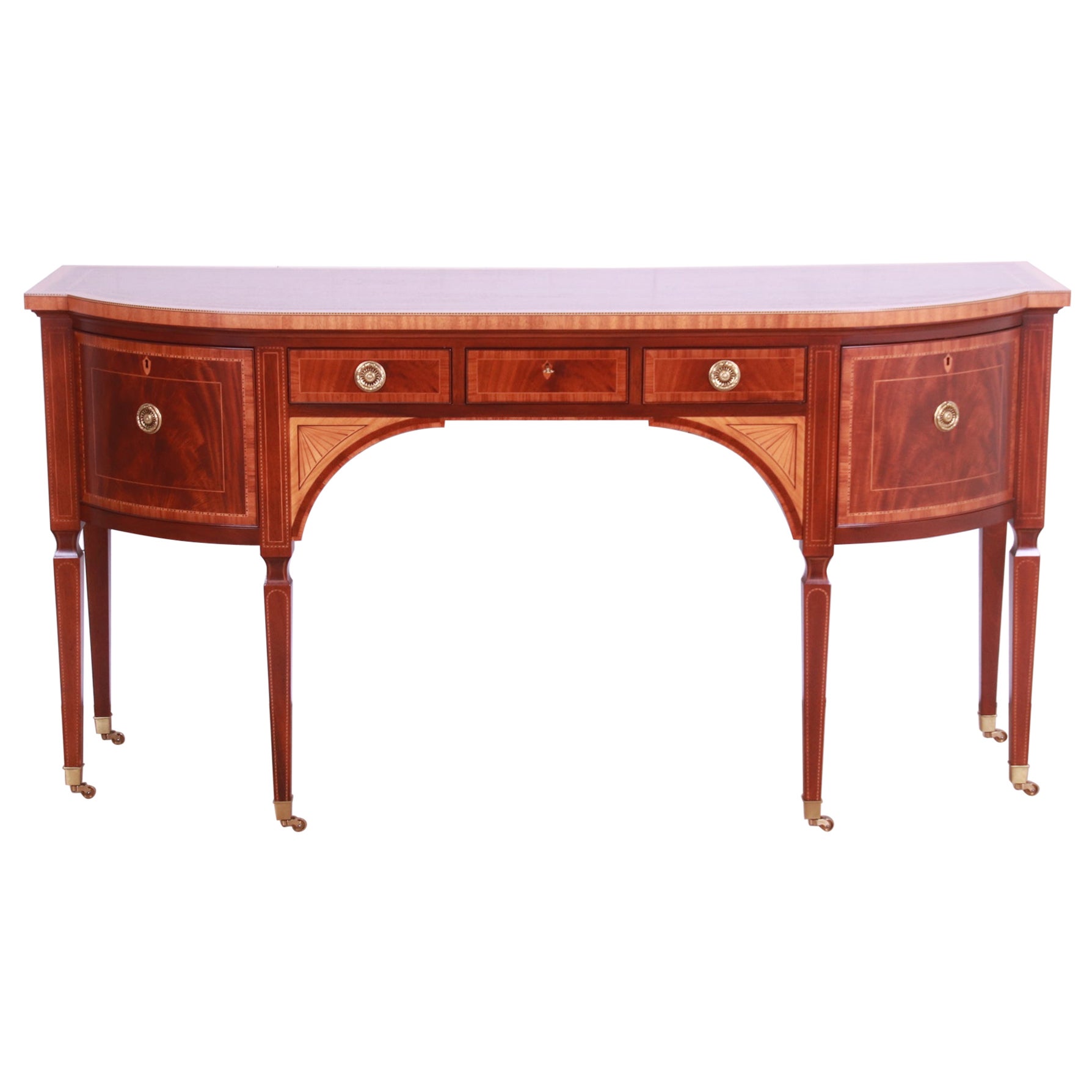 Baker Furniture Stately Homes Sheraton Bow Front Inlaid Mahogany Sideboard