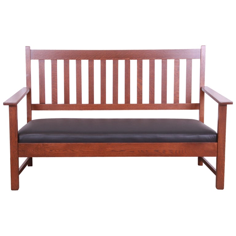 Limbert Mission Oak Arts & Crafts Open Arm Sofa or Settee, Fully Restored For Sale