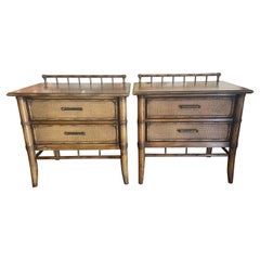 Vintage Faux Bamboo Rattan Nightstands