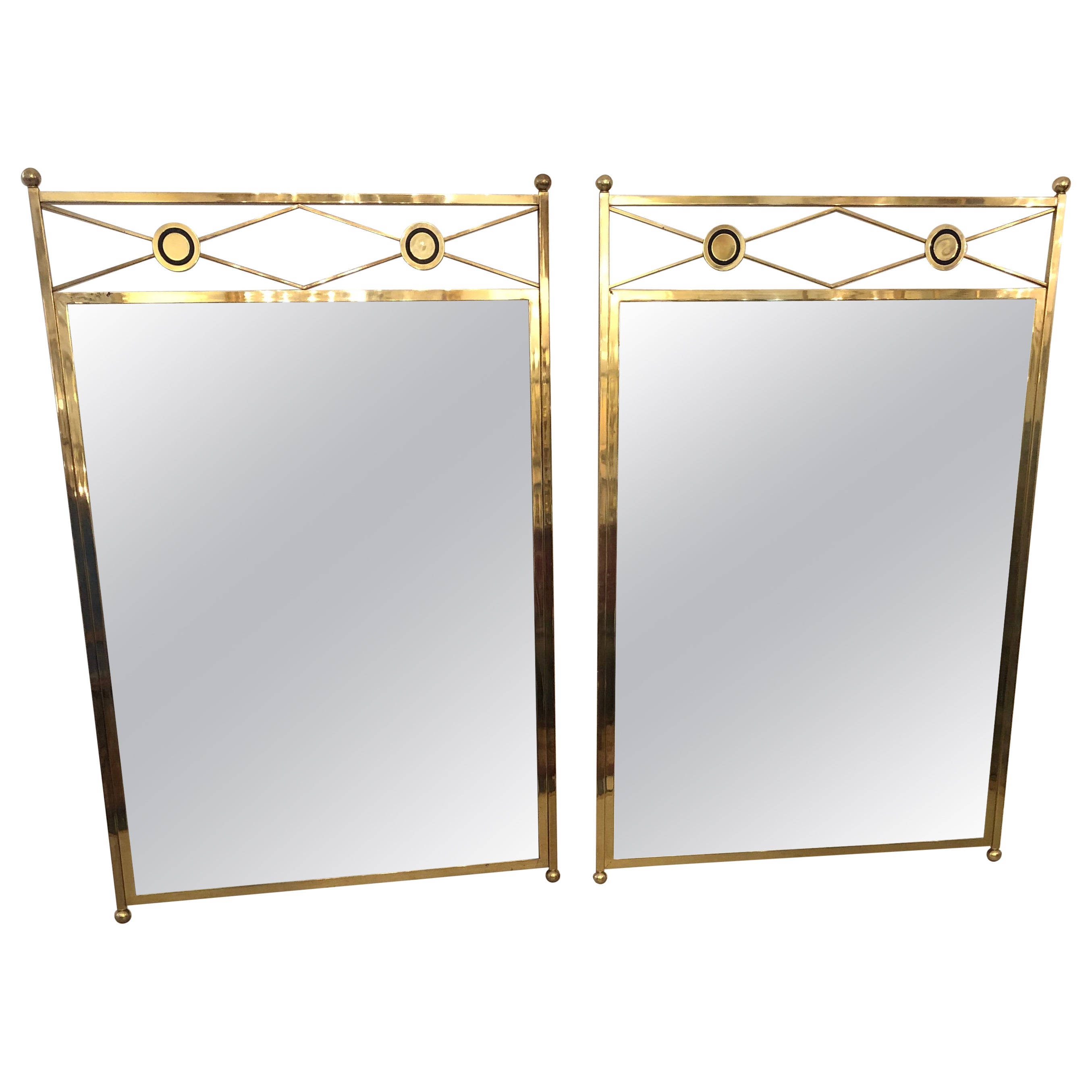 Sensational Pair of Large Solid Brass Hollywood Regency Vintage Mirrors For Sale
