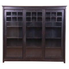 Antique Stickley Style Mission Oak Arts & Crafts Triple Bookcase, Circa 1900