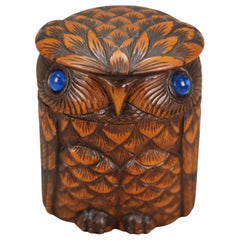 Art Deco Wooden Carved Trinket Box in the Shape of an Owl, 1920s