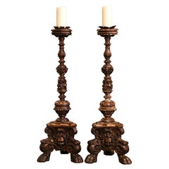 Pair of Mid 19th Century Italian Carved Polychrome and Painted Candlesticks