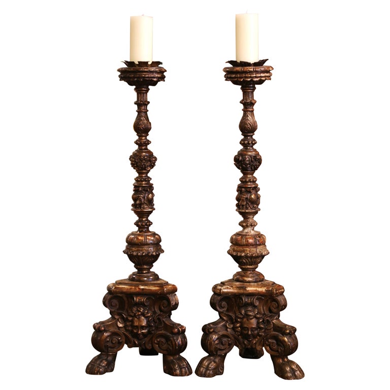Pair of Mid 19th Century Italian Carved Polychrome and Painted ...
