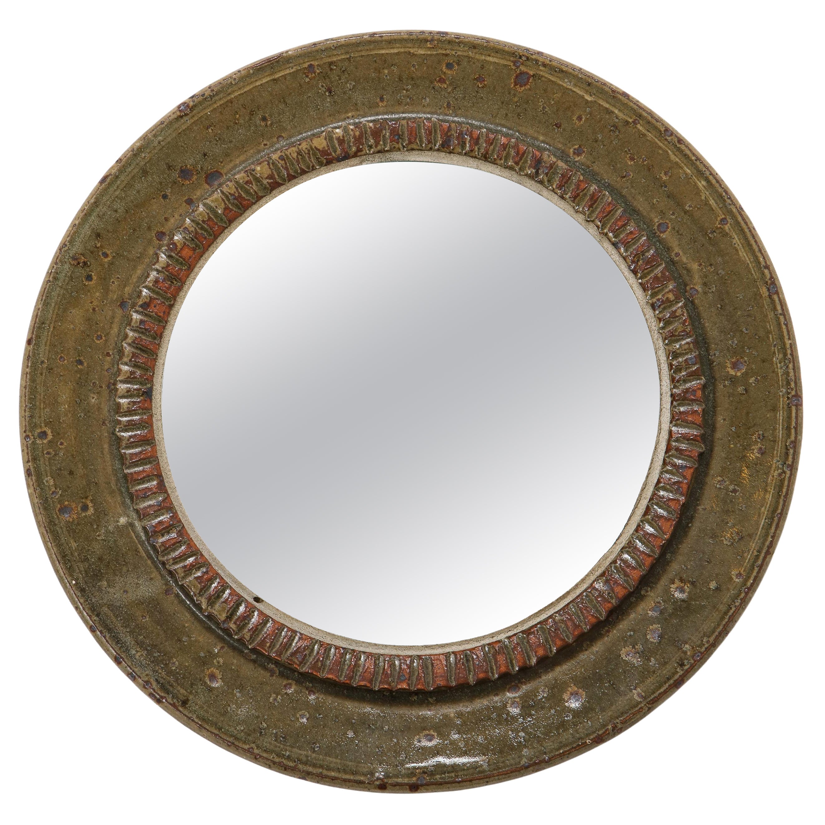 Gustave Tiffoche Ceramic Mirror, France, c. 1960