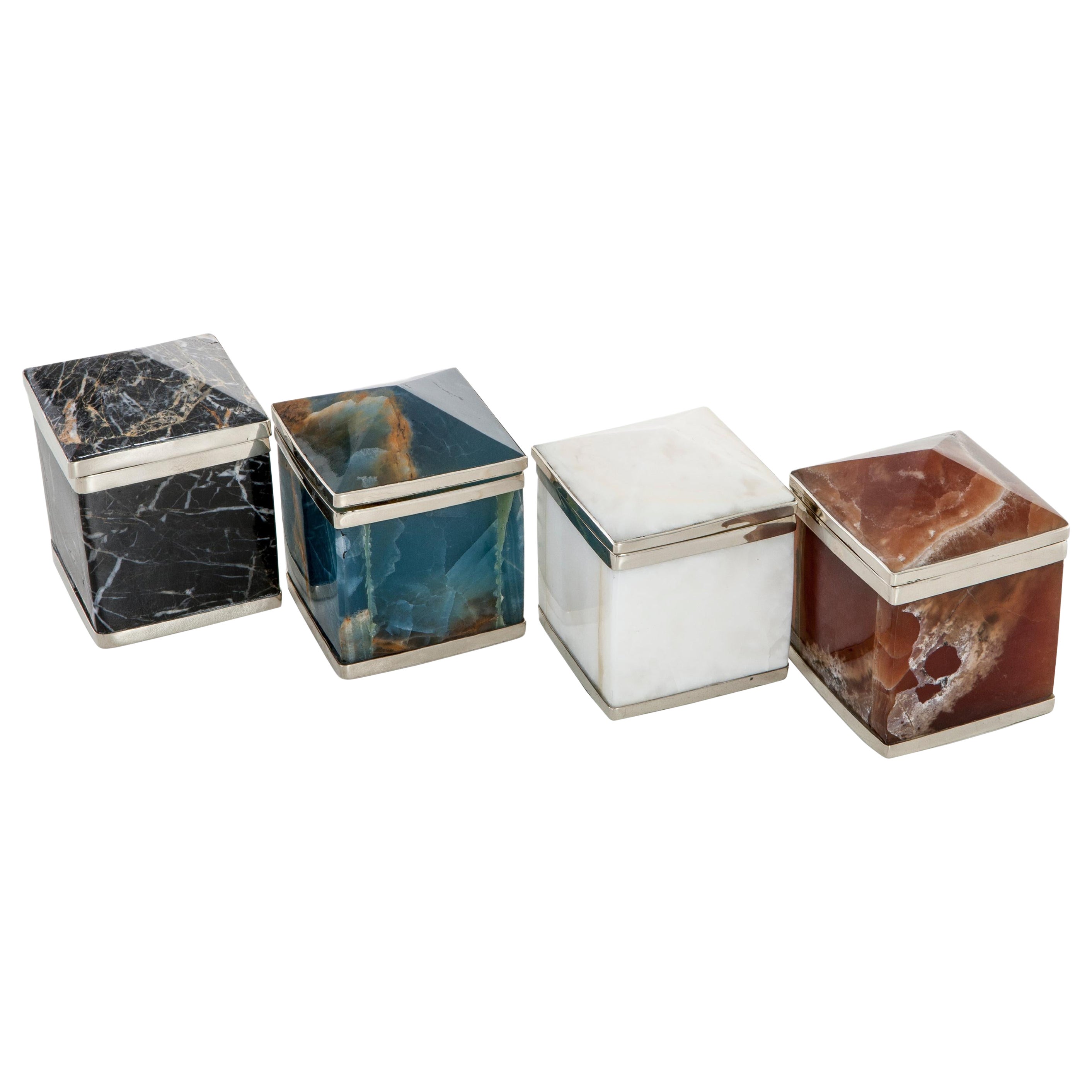 Set Tronador  Large Mini Boxes,  Onyx Stone and Silver Alpaca For Sale