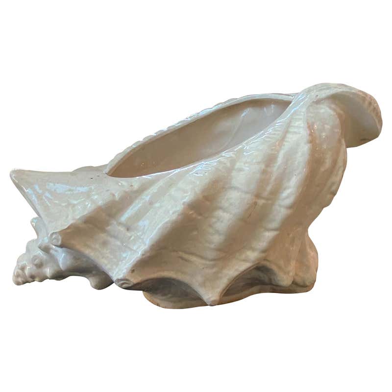 Ceramic Shell Planter Large Brass Sea Shell Planter For Sale at 1stDibs