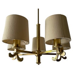 Vintage  Brass & Fabric Shade 5-Arm Chandelier by Hans Möller, 1960s, Germany