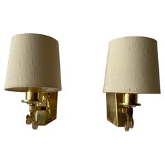 Brass & Fabric Shade Pair of Sconces by Hans Möller, 1960s, Germany