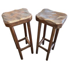 Pair of Mid-Century French Brutalist Bar Stools