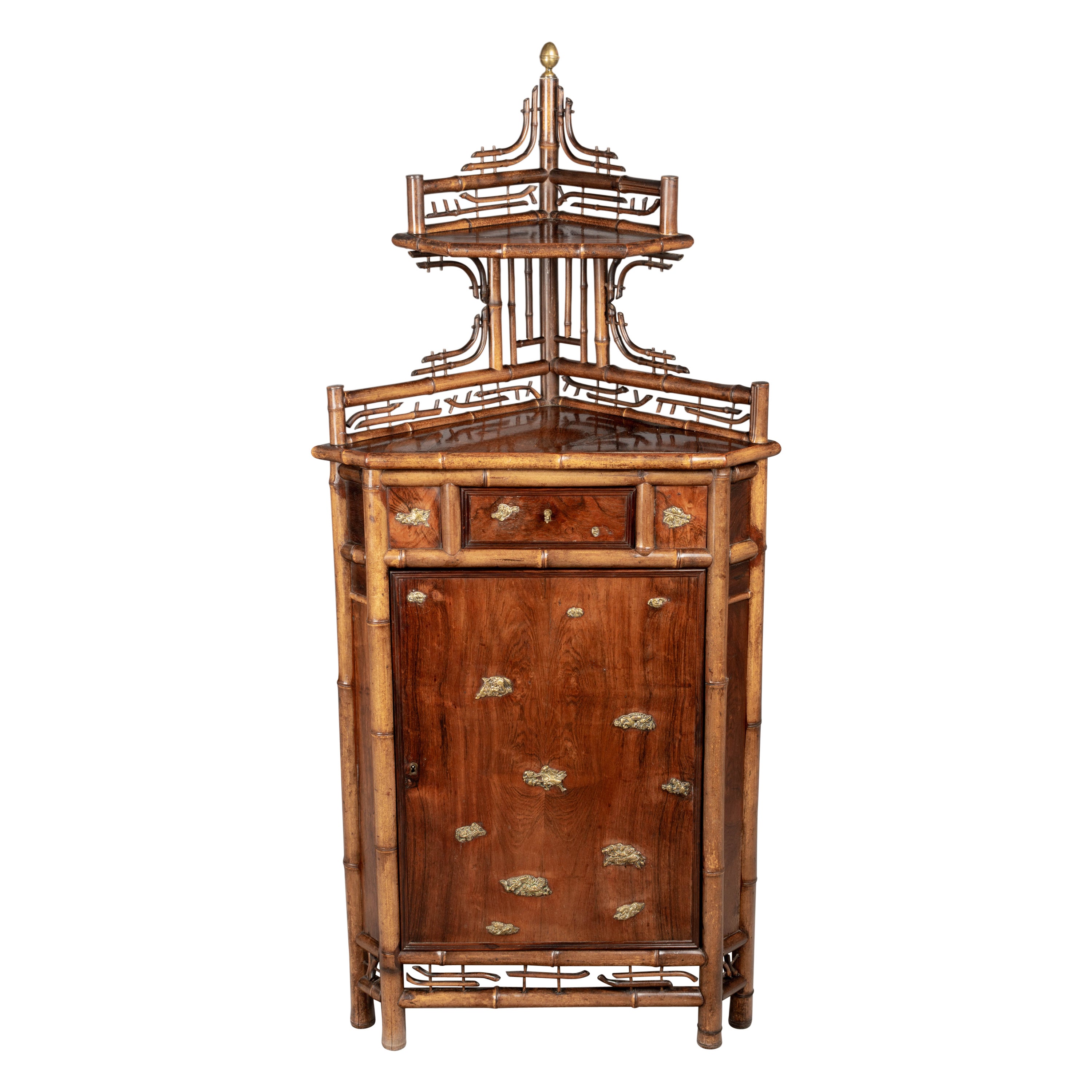 19th Century French Japonisme Bamboo Corner Cabinet