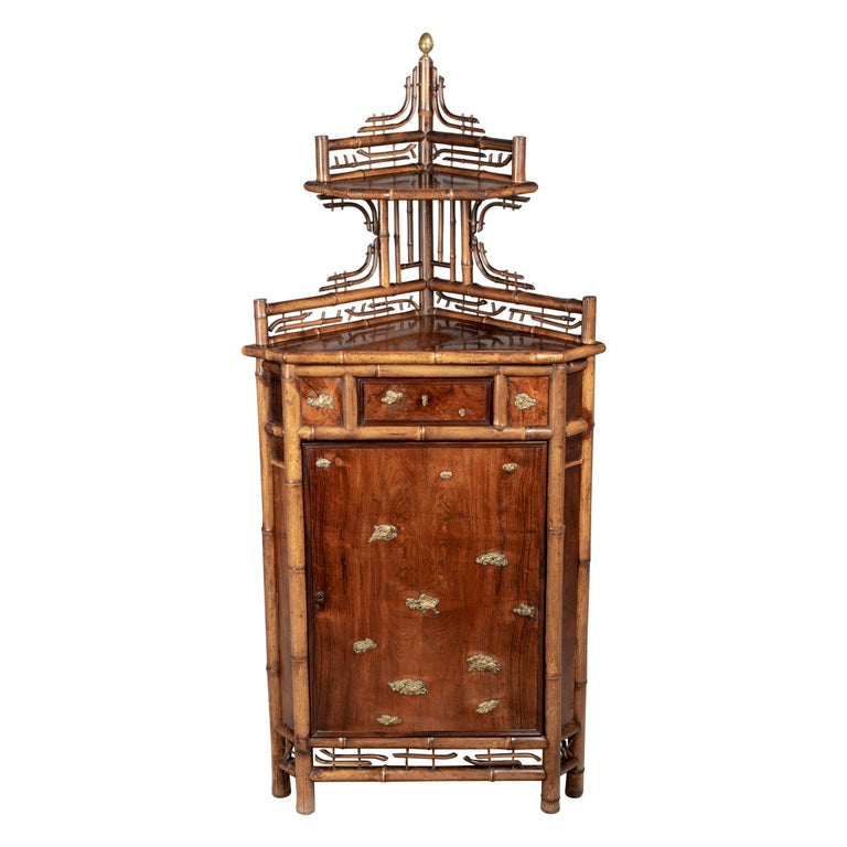 19th Century French Japonisme Bamboo Corner Cabinet For Sale