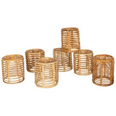 Italian Rattan Stool by Tito Agnoli