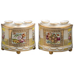 Pair of English Porcelain Demilune Boughpots and Covers, Coalport, circa 1820