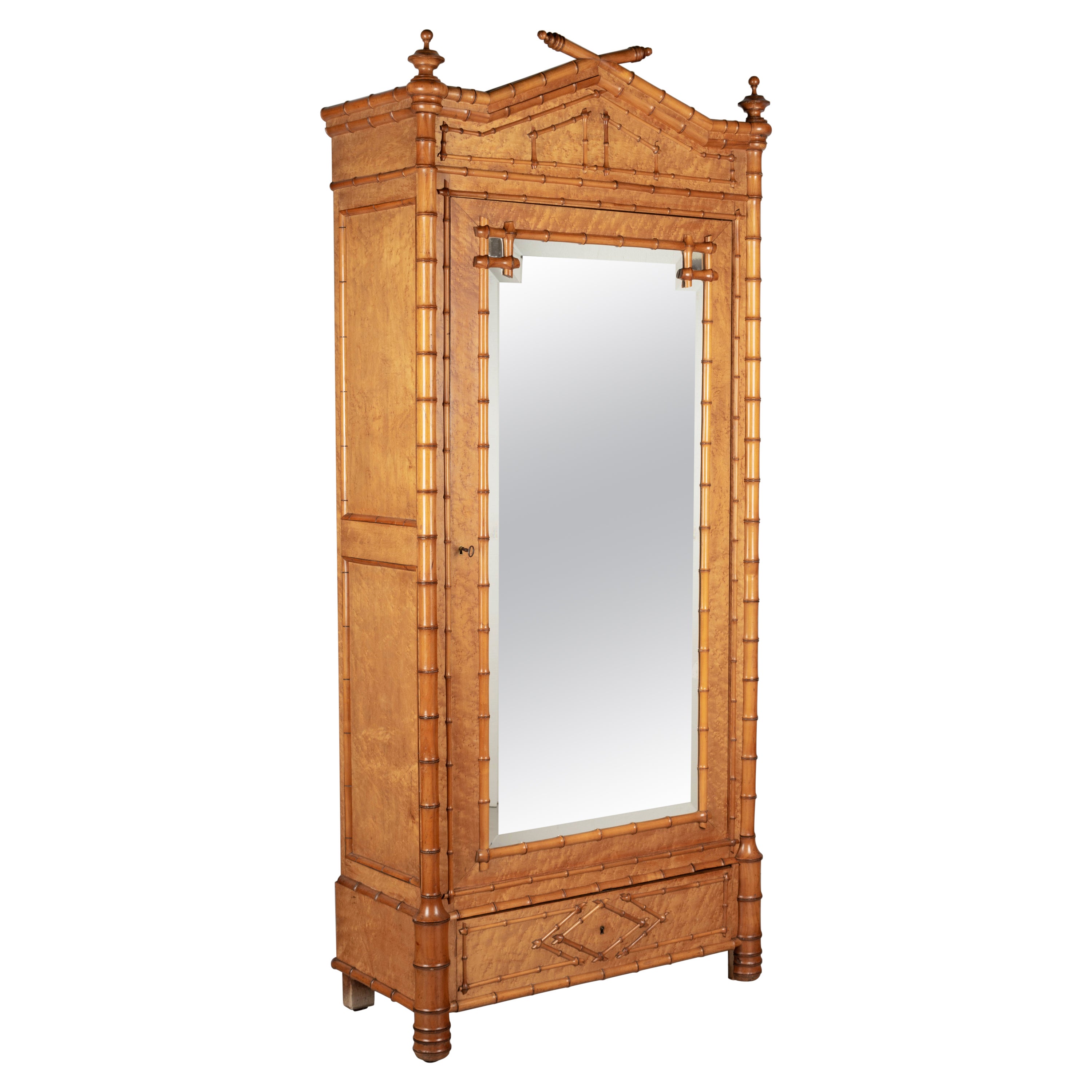 19th Century French Faux Bamboo Armoire or Wardrobe