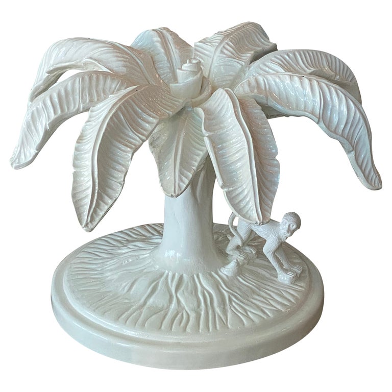 Vintage Tropical Lacquered White Monkey Palm Tree Leaf Coffee Cocktail