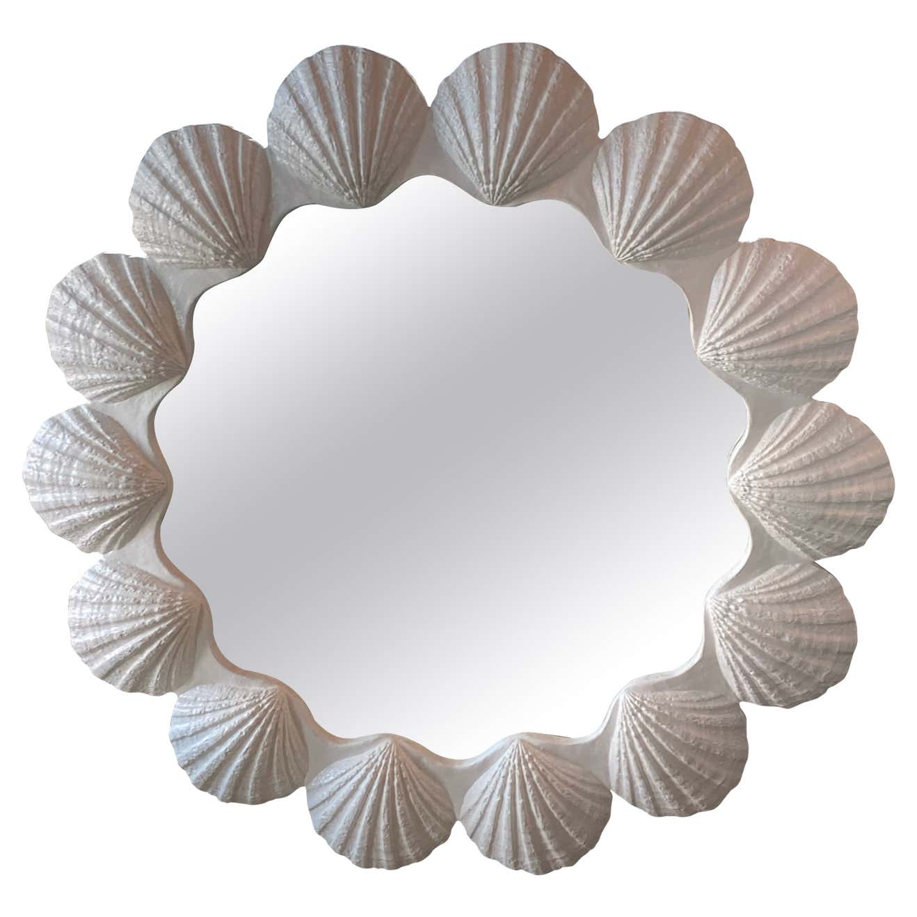 Vintage Round Lacquered Palm Beach Scallop Seashell Shell Mirror Two ...