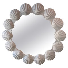 Vintage Round Lacquered Palm Beach Scallop Seashell Shell Mirror Two Available