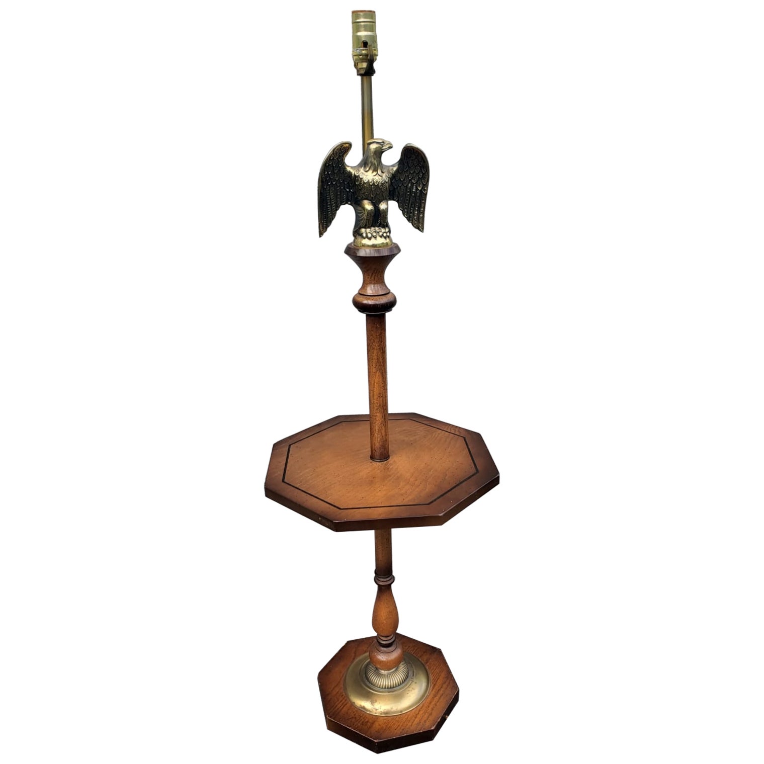 1960s Solid Wood and Bronze Eagle Mounted Floor Lamp Table For Sale