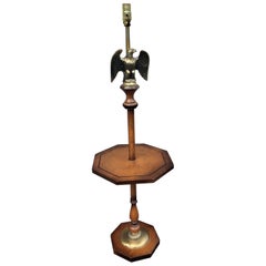 1960s Solid Wood and Bronze Eagle Mounted Floor Lamp Table