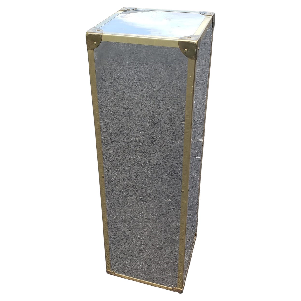 Mirrored Chrome Plated and Brass Mounted Corners Wood Pedestal / Column For Sale
