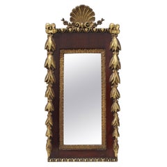 Rare Sized, Carved & Gilt Empire Mirror w/ Shell Top