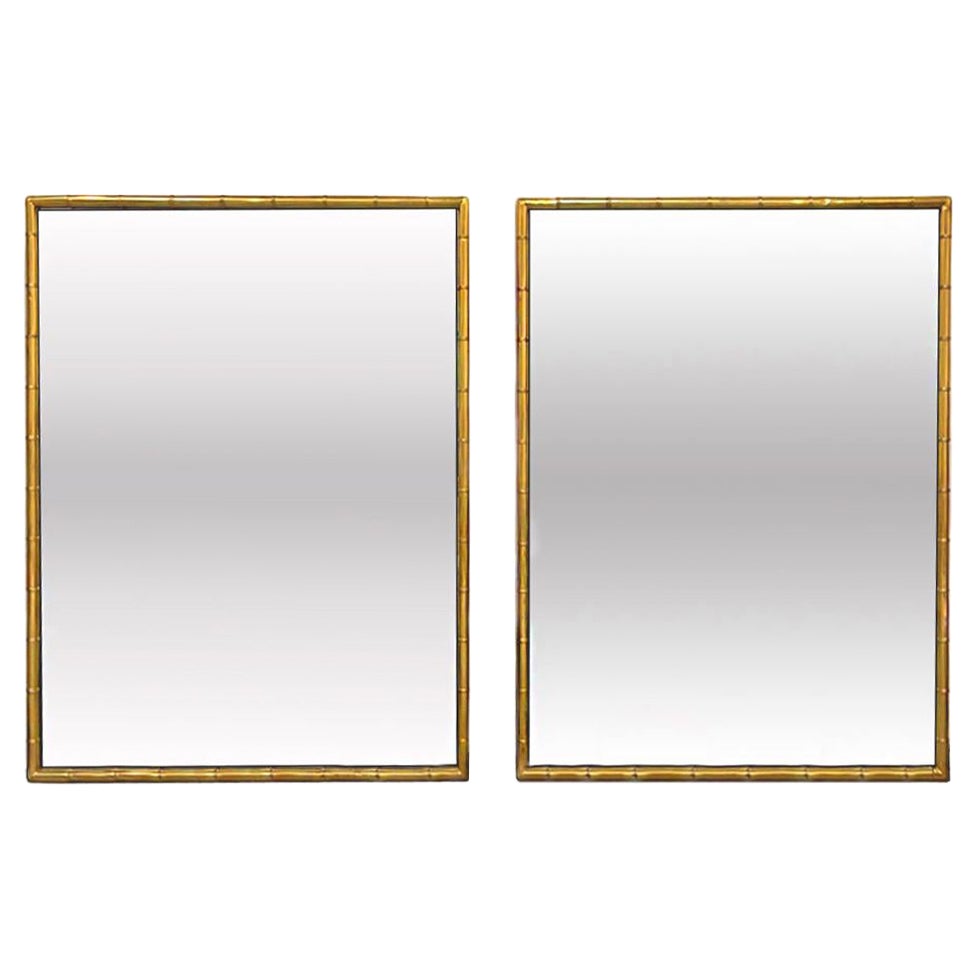 Large Brass Bamboo Mirrors by Mastercraft, a Pair