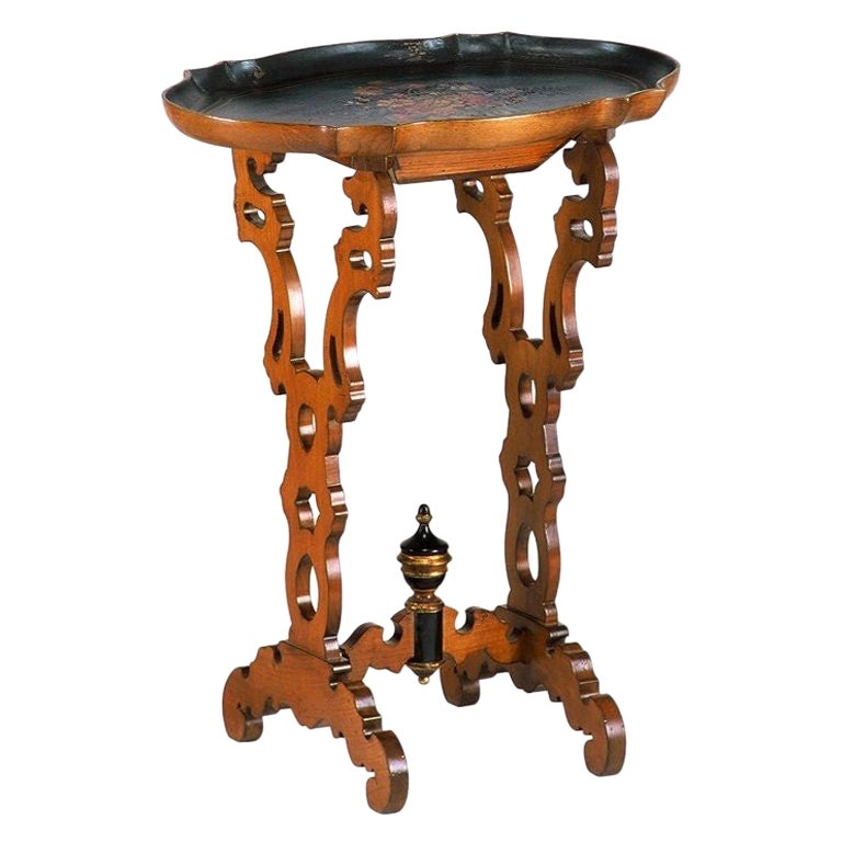 Vintage Leather Top Table with Swing Arm Tray For Sale at 1stDibs