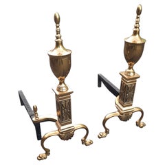 Pair of 1940s Bennett Co. Chippendale Style Polished Brass Andirons
