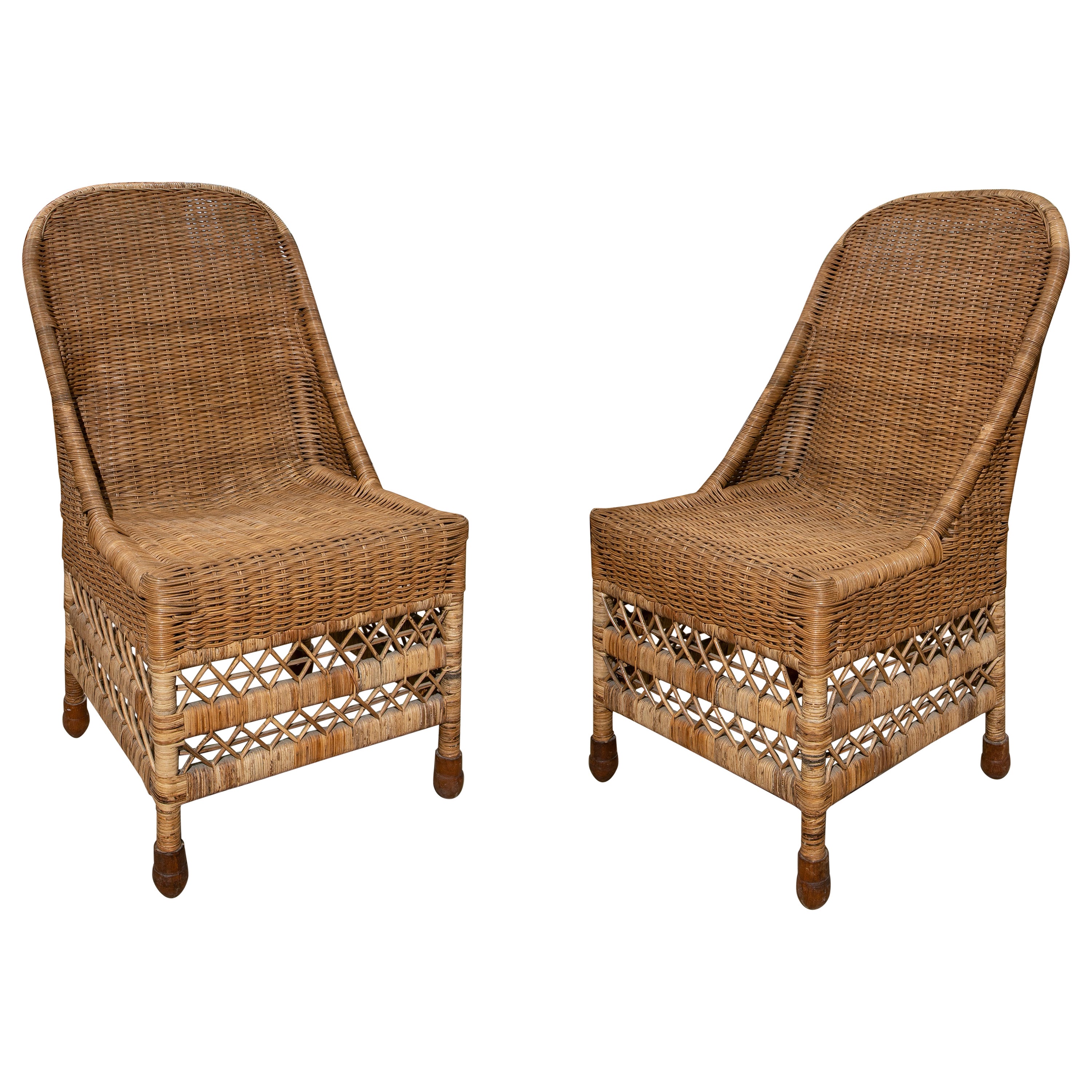 1970s Spanish Pair of Handmade Wicker Armchairs