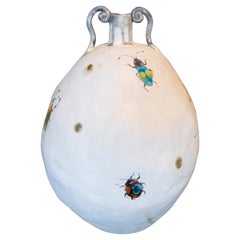 Oval-Shaped Vase in Hand-Painted Ceramic with Insects