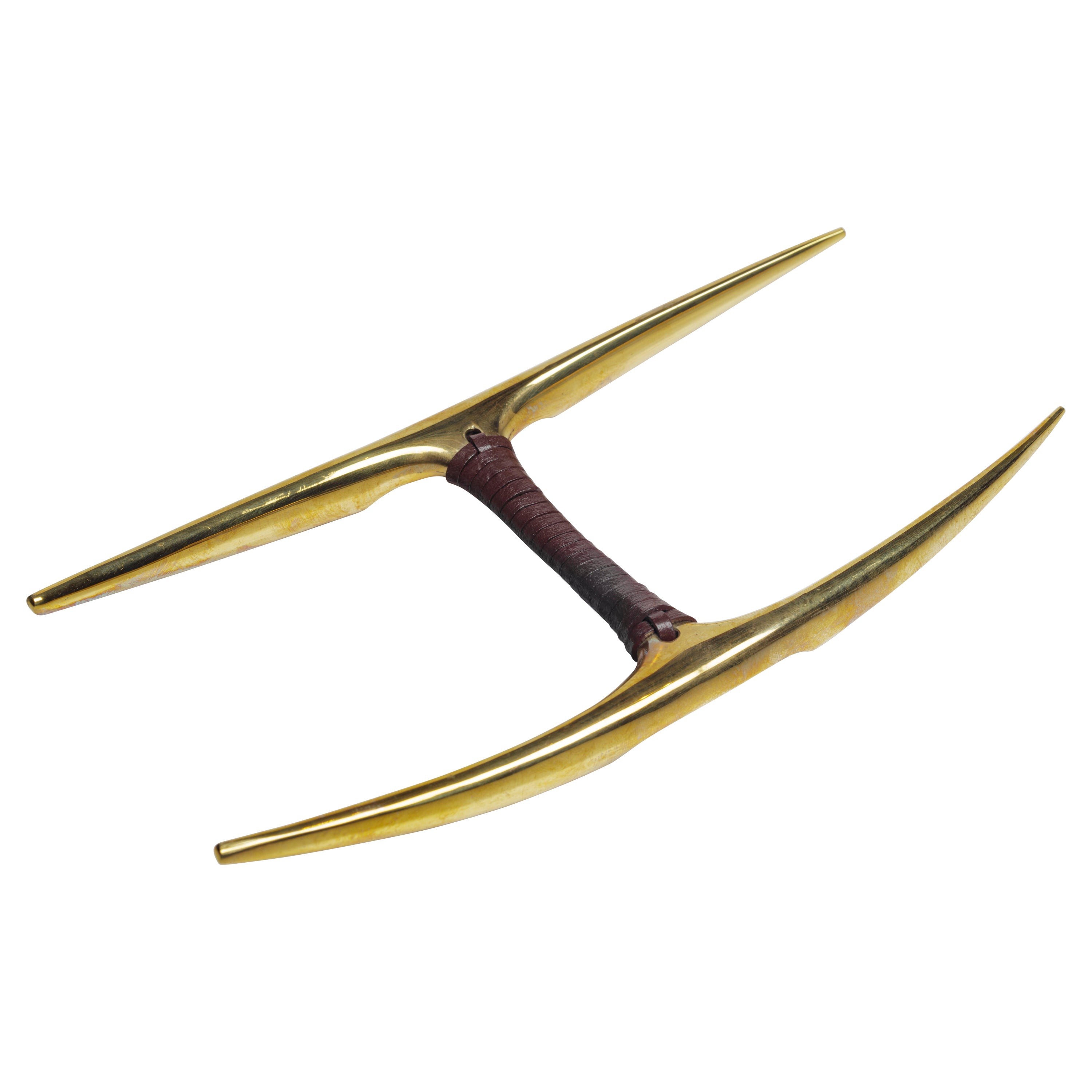 Carl Auböck #3544 Pen or Brush Rest in Brass and Brown Leather, Austria, 2022  For Sale