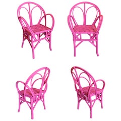 Retro 1950s Set of Four Wooden Chairs Painted in Pink