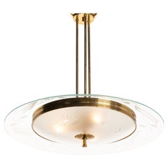 1940's Brass and Glass Pendant in Style of Pietro Chiesa