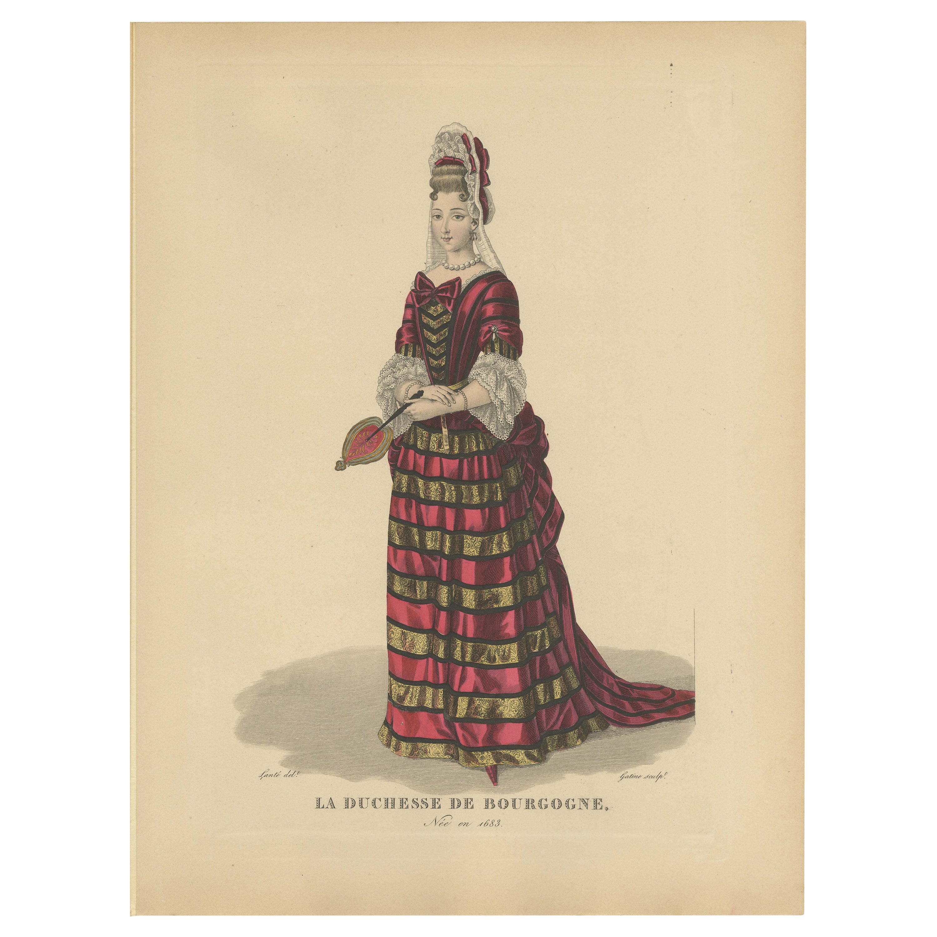 Gravure colorée à la main de Marie Adlade de Savoie - Duchesse de Bourgogne, 1900