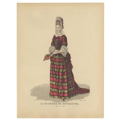 Antique Hand Colored Engraving of Marie Adélaïde of Savoy - Duchess of Burgundy, 1900