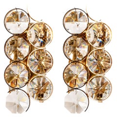 1960s Gilt Brass and Diamond Shaped Glass Sconces by Palwa