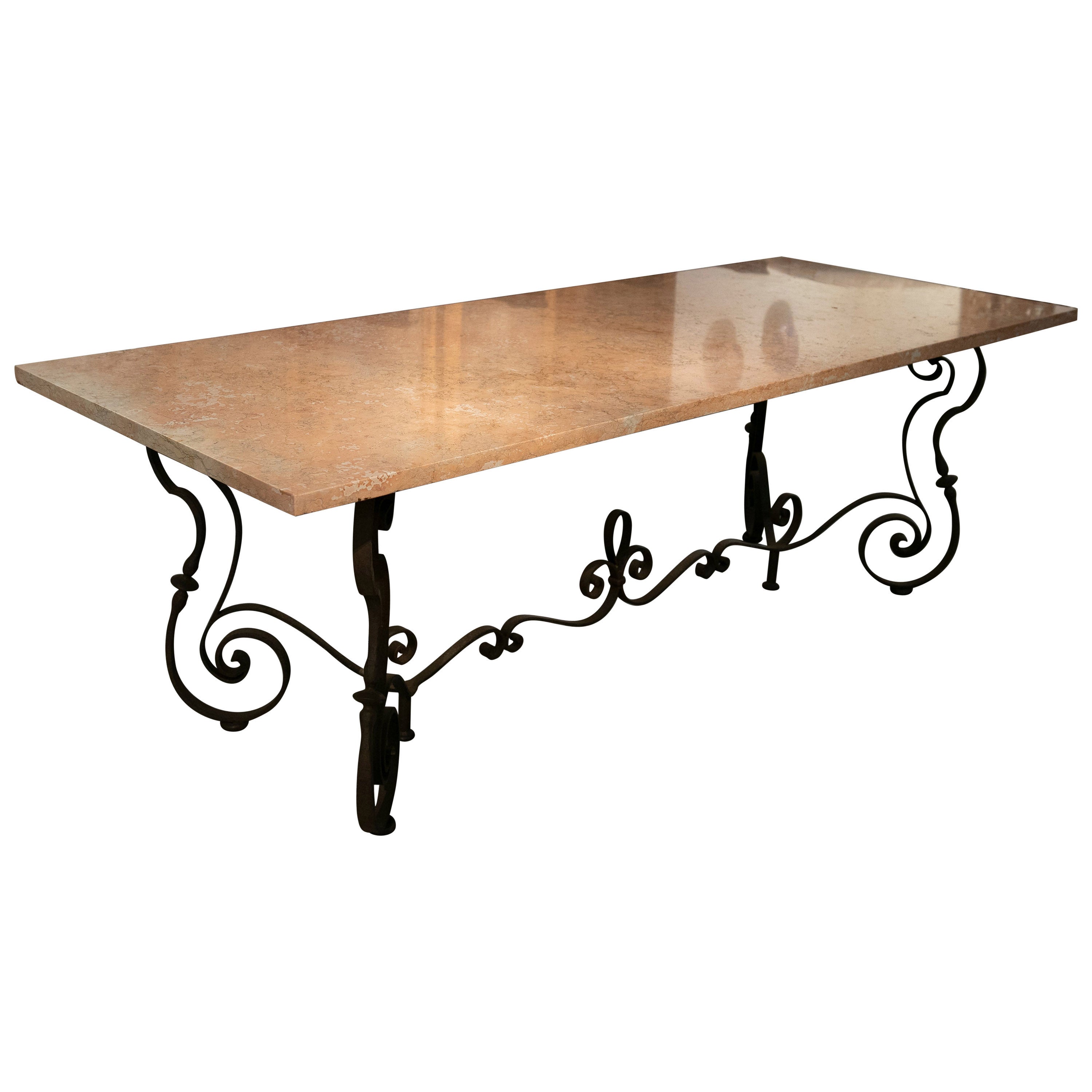 Italian Table with Iron Base and Rosseta Marble Top from Verona