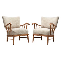 Arnt Lande 'Attr.' Pair of Pine Armchairs by Møller & Stokke, Norway, 1940s