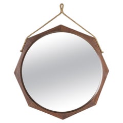 Vintage 60's Octagonal Mirror in Teak Wood Italian Design 