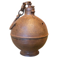 19th Century Ball-Shaped Iron Box with Hook for Hanging and a Lock